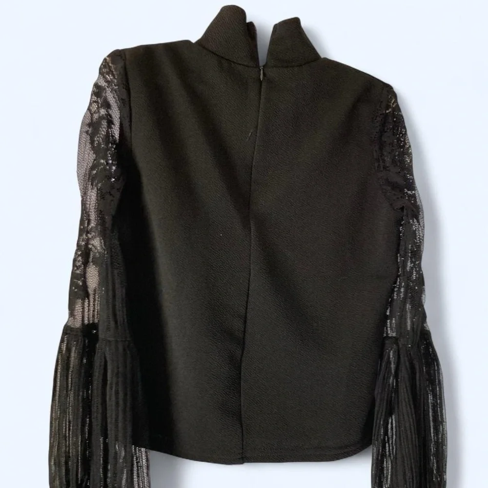 Black long sleeve blouse with lace  sleeves SHEIN Girls 5
